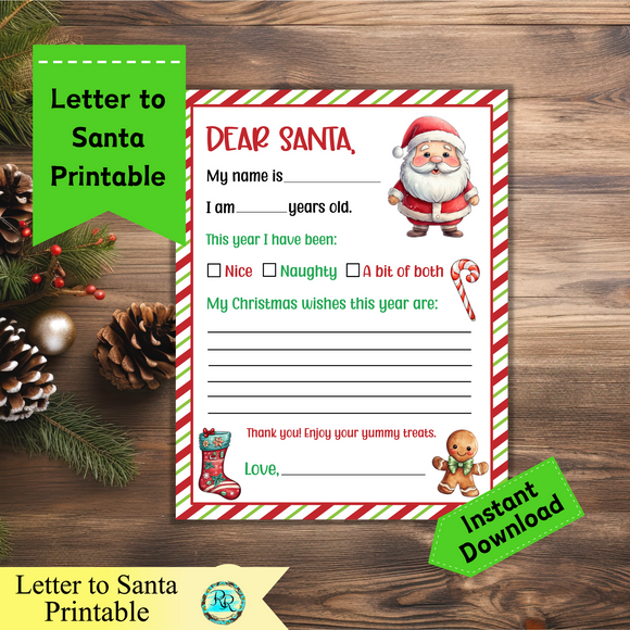 Letter to Santa Printable, Dear Santa Letter, Christmas letter, Kids Printables, Printable letter to Santa Claus, Kids Christmas wishlist