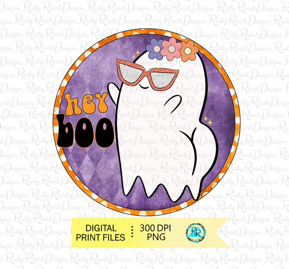 Hey Boo Png, Ghost Booty Png, Retro Halloween sublimation downloads, hand drawn, Cute ghost sublimation PNG, Printable design