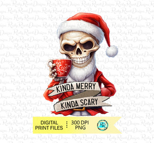 Kinda Merry Kinda Scary PNG, Christmas skull png, sublimation designs downloads, Santa Skull Png, Scary Santa Png, printable artwork