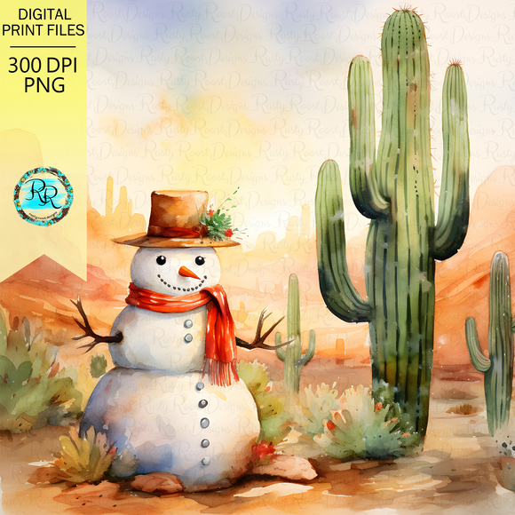 Snowman Cactus, Western sublimation designs, Desert Christmas, Snowman digital paper, scrapbook background paper, cutting board png