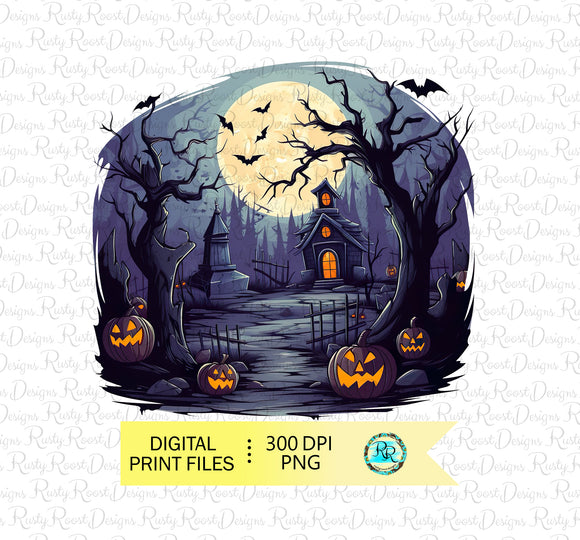 Halloween scene Png, Halloween sublimation design PNG, Spooky house png, tshirt designs, Scary PNG, Printable design