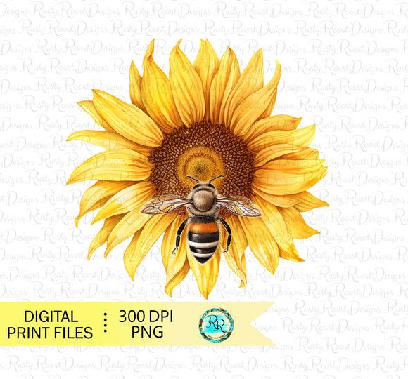 Sunflower Bee PNG, sublimation designs downloads, sublimation graphics, Bee t-shirt designs, digital download, printable art
