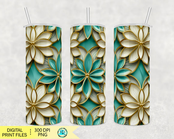 Flower tumbler Png, 20 oz skinny straight sublimation designs, turquoise tumbler, Png wrap for tumblers, tumbler wrap, seamless tumbler Png