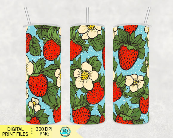 Strawberry tumbler Png, 20 oz skinny straight sublimation designs, strawberries sublimation, Png wrap for tumblers, seamless tumbler Png