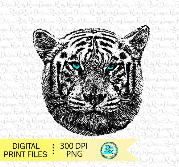 Tiger sublimation designs downloads, Tiger with blue eyes PNG, T-shirt designs