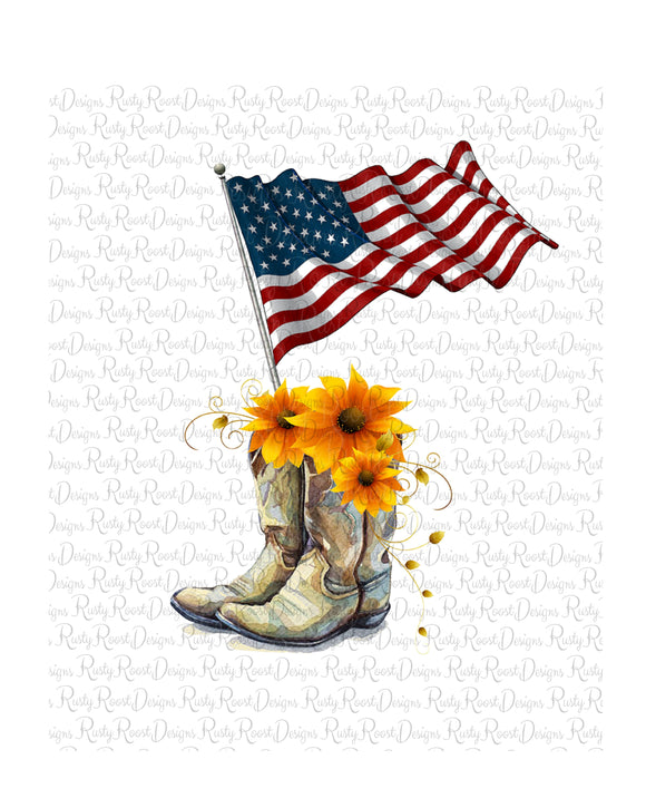 Boots with flag png, USA flag sublimation designs downloads, boots with flowers png, 4th of July png, printable artwork