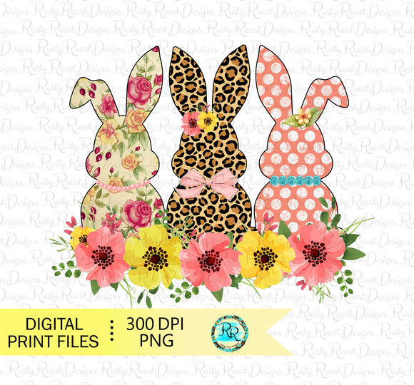 Easter bunny Png, Easter sublimation designs, leopard bunny, bunnies with flowers, Printable artwork