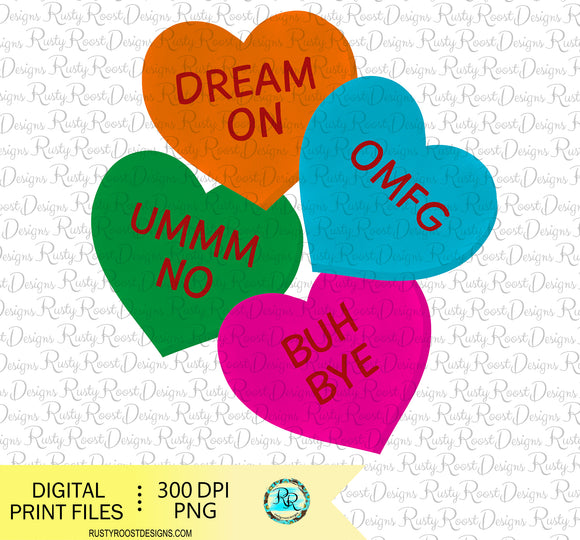 Candy hearts png, Valentine sublimation designs downloads, conversation hearts, printable design