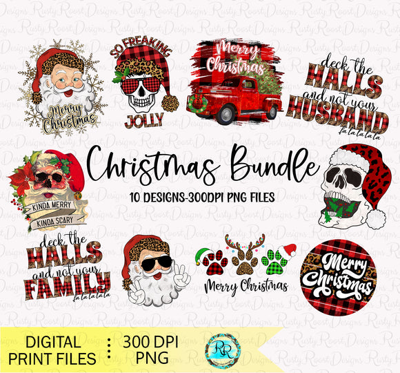Christmas Bundle PNG Designs, Christmas sublimation designs, Merry Christmas Santa, Printable Designs