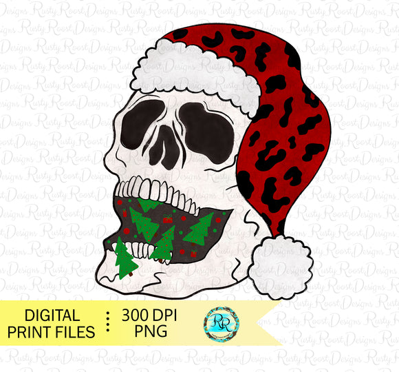 Christmas skull PNG, Christmas sublimation designs, Santa Skull Png, Skeleton Png design, printable designs