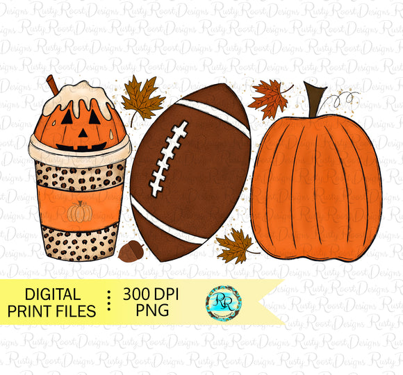 Fall Football Png, sublimation designs downloads, Fall coffee PNG, hand drawn, pumpkin spice, Fall latte Png, printable artwork