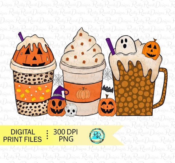 Halloween Coffee Png, sublimation designs downloads, Fall coffee PNG, hand drawn, pumpkin spice, Fall latte Png, printable artwork