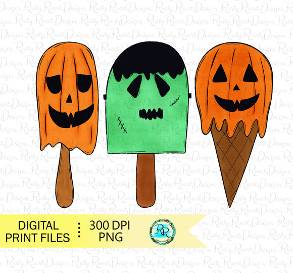 Halloween pumpkins Png, sublimation designs downloads, Pumpkin ice cream, Halloween monster PNG, hand drawn, printable artwork