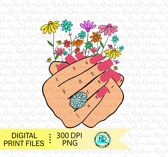 Hands with flowers Png, sublimation designs downloads, Hand drawn Png design, Printable designs