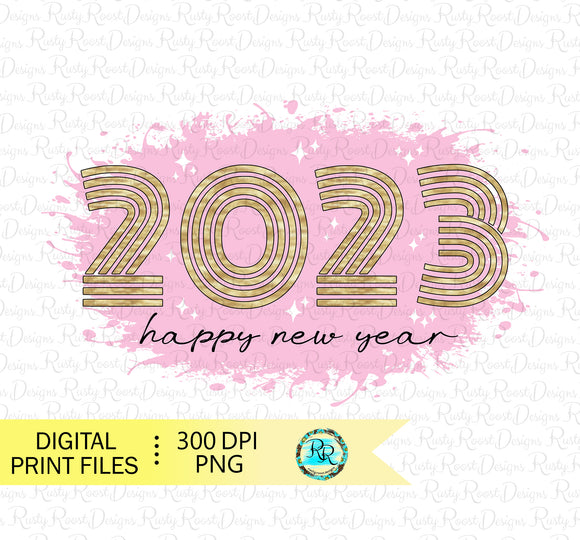 Happy New Year 2023 sublimation designs downloads, Retro New Year design, printable design