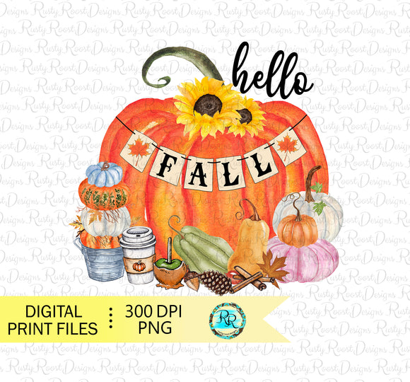 Hello fall png, Fall sublimation designs downloads, Fall pumpkin design, digital download, printable artwork