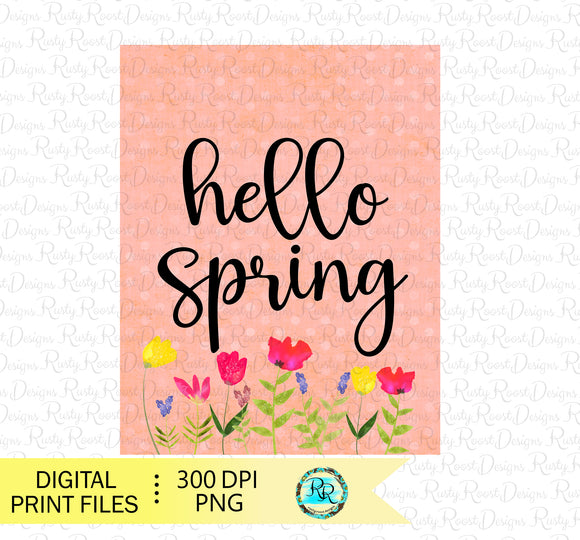 Hello Spring Png, Sublimation Design, door tag design, printable art