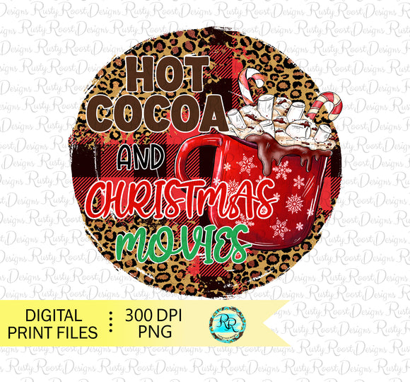 Hot Cocoa and Christmas Movies Png, Christmas sublimation designs, Merry Christmas shirt designs, leopard and plaid, printable design