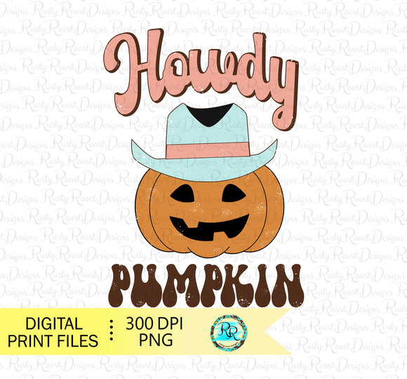 Howdy Pumpkin Png, Pumpkin sublimation designs, retro western png, Halloween PNG, printable designs