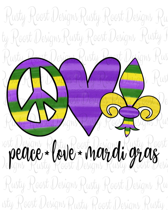 Peace Love Mardi Gras png, Mardi Gras sublimation designs downloads, Printable designs