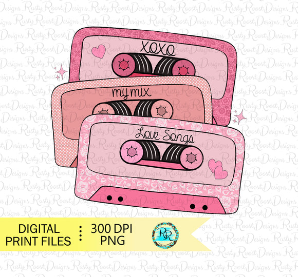 Valentine Tapes PNG, Valentines sublimation designs downloads, Retro Valentine PNG, Cassette tapes Png, shirt design, printable design