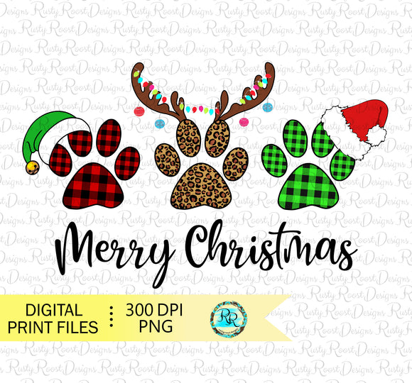 Merry Christmas paws png, Christmas sublimation designs download, paw prints png, Printable Design