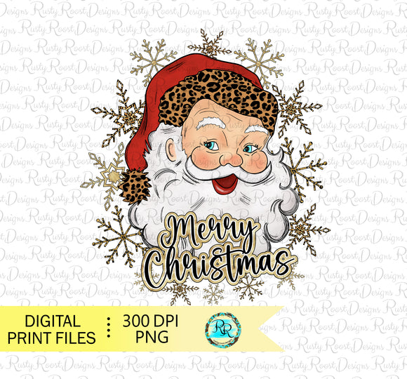 Santa PNG, Christmas sublimation designs, Leopard snowflake, Merry Christmas shirt designs, printable design