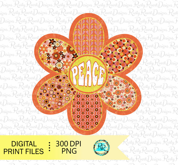 Retro Peace Flower Png, Retro sublimation designs downloads, digital download, 70's design, Printable