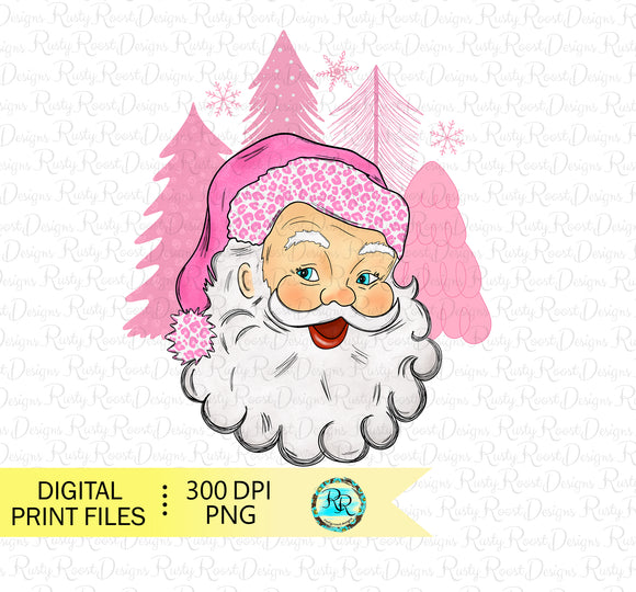 Pink Santa PNG, Christmas sublimation designs, pink Christmas trees, Santa hat, shirt designs, Vintage Santa, printable design