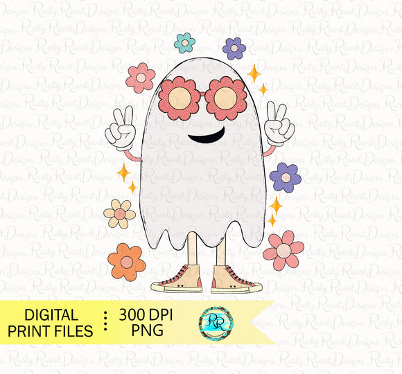 Retro ghost Png, Halloween sublimation designs downloads, hand drawn, ghost sublimation PNG, printable artwork