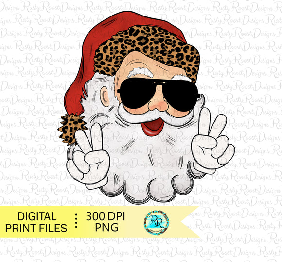 Santa peace sign PNG, Christmas sublimation designs, Santa sunglasses, retro Santa, Vintage, shirt designs, printable design
