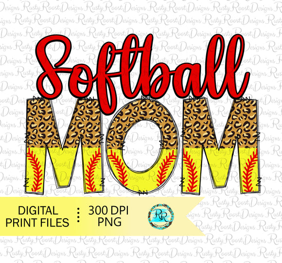 Softball Mom Png, sublimation designs downloads, leopard softball, printable designs