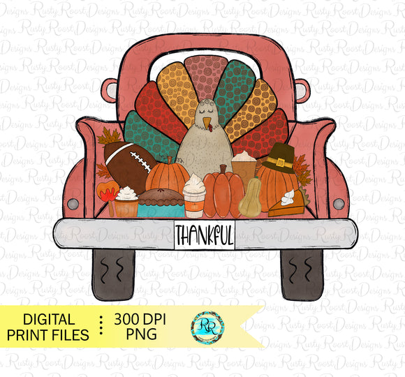 Thankful Truck PNG, Fall Pumpkin Truck, Thanksgiving sublimation designs, hand drawn, printable artwork