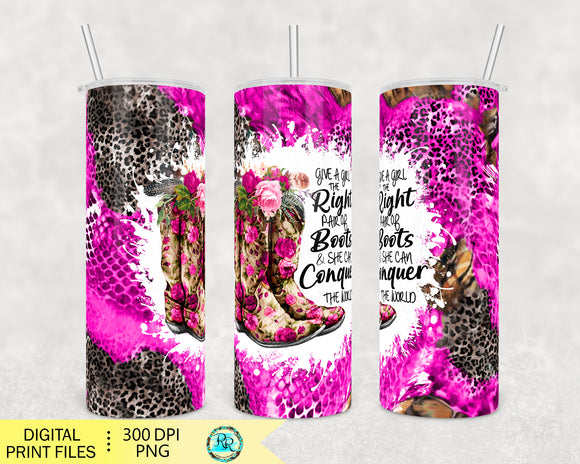 Cowgirl boots 20oz Skinny Tumbler sublimation designs, sublimation PNG wrap for tumblers, pink boots tumbler PNG, tumbler PNG