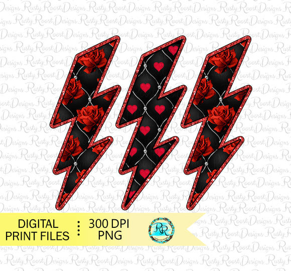 Valentine Lightning Bolt Png, Valentine's Day sublimation designs downloads, Printable design