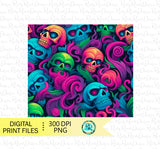 Skull tumbler Png, 20 oz skinny straight sublimation designs, neon skull tumbler, Png wrap for tumblers, seamless tumbler Png
