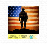 Soldier tumbler Png, 20 oz skinny tumbler sublimation designs, Patriotic Png wrap for tumblers, USA flag tumbler wrap