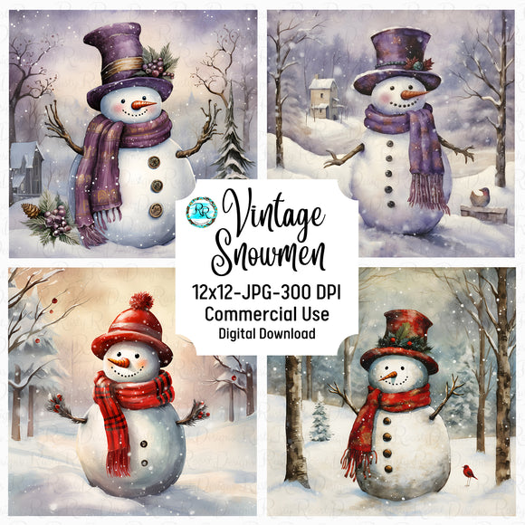 Vintage Snowman, Snowman digital paper, scrapbook digital paper, digital paper pack, Christmas paper