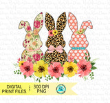 Easter bunny Png, Easter sublimation designs, leopard bunny, bunnies with flowers, Printable artwork