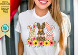 Easter bunny Png, Easter sublimation designs, leopard bunny, bunnies with flowers, Printable artwork