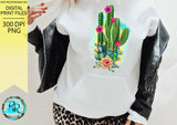 Cactus sublimation designs downloads, cactus with flowers, Western PNG design, printable design