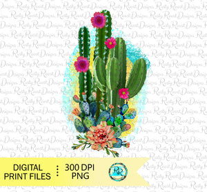 Cactus sublimation designs downloads, cactus with flowers, Western PNG design, printable design