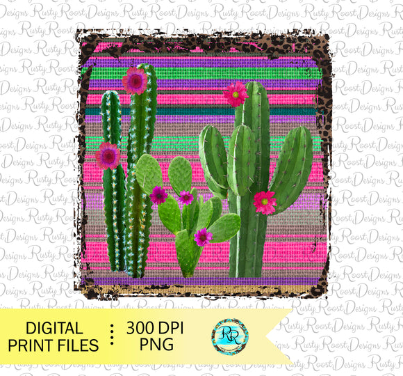 Cactus sublimation designs downloads, Cactus with serape and leopard. Western png, printable design