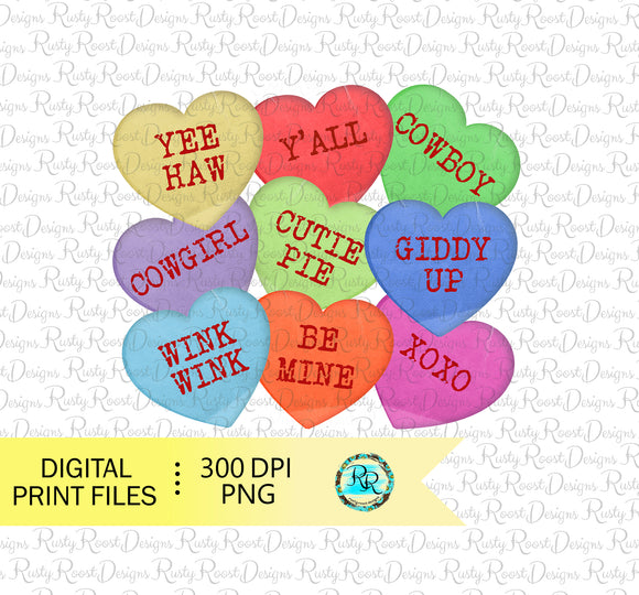 Candy hearts png, Valentine sublimation designs downloads, Western conversation hearts, printable design