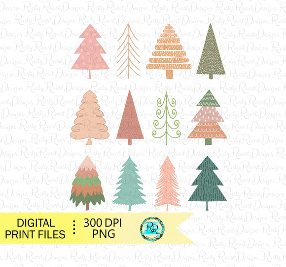 Christmas Trees PNG, Christmas sublimation designs, Christmas shirt designs, Merry Christmas, whimsical Christmas Png, hand drawn