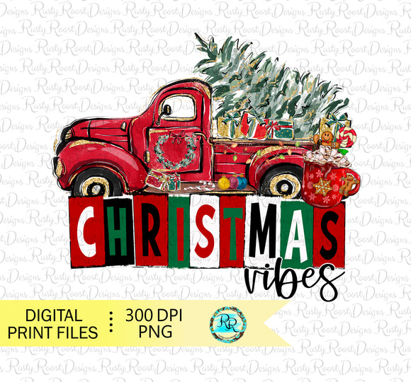 Christmas Vibes PNG, Christmas sublimation designs, Christmas truck, Christmas shirt designs, whimsical Christmas Png, printable design