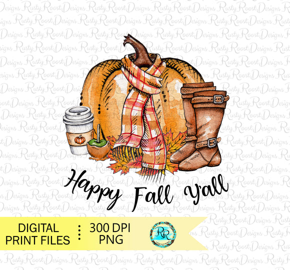 Happy fall Y'all png, Fall sublimation designs downloads, printable artwork