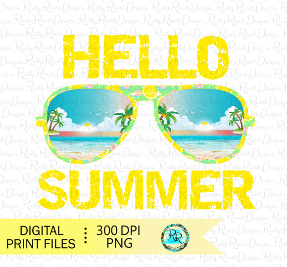Hello Summer Png, Summer sublimation designs downloads, Beach sunglasses Png, Printable designs