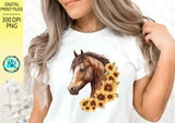 Horse with Sunflower png, horse sublimation design downloads, digital download, Western sublimation, horse with flowers, printable art