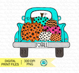 I love Fall Pumpkin Truck Png, sublimation designs, hand drawn, leopard pumpkin, whimsical, printable artwork